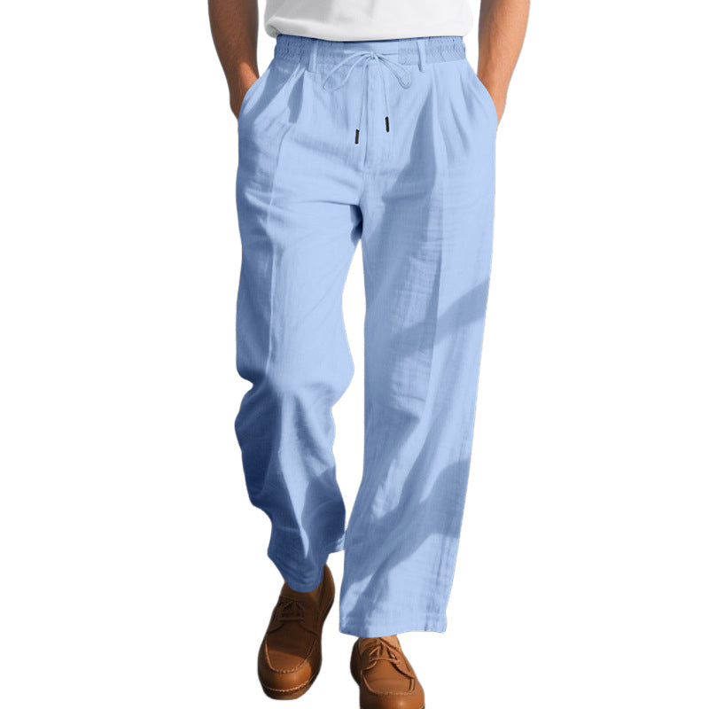 Men's Solid Color Cotton And Linen Holiday Elastic Waist Casual Pants MTA1606E9X