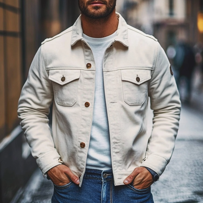 Men's Casual Solid Color Cotton Lapel Jacket MTA2816I1X