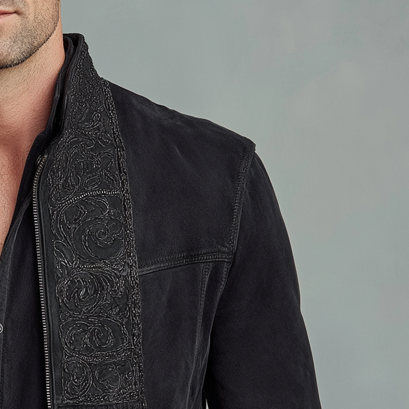 Men's Vintage Exquisite Embroidered Tassel Faux Suede Jacket MTA2724H3P