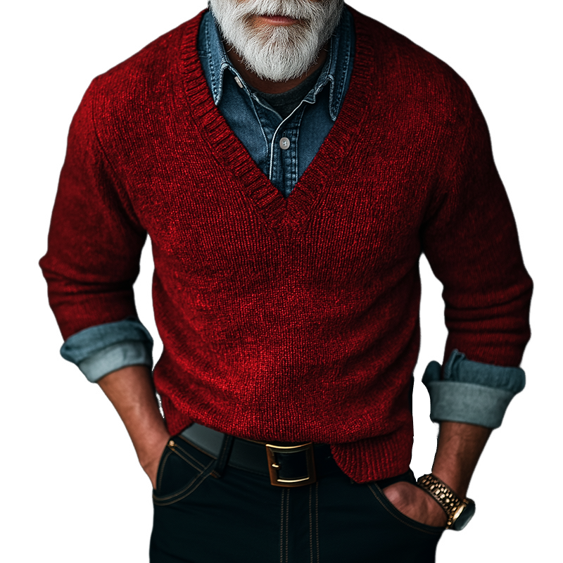 Men's Retro Casual Knitted V-Neck Sweater MTA1062K3TO