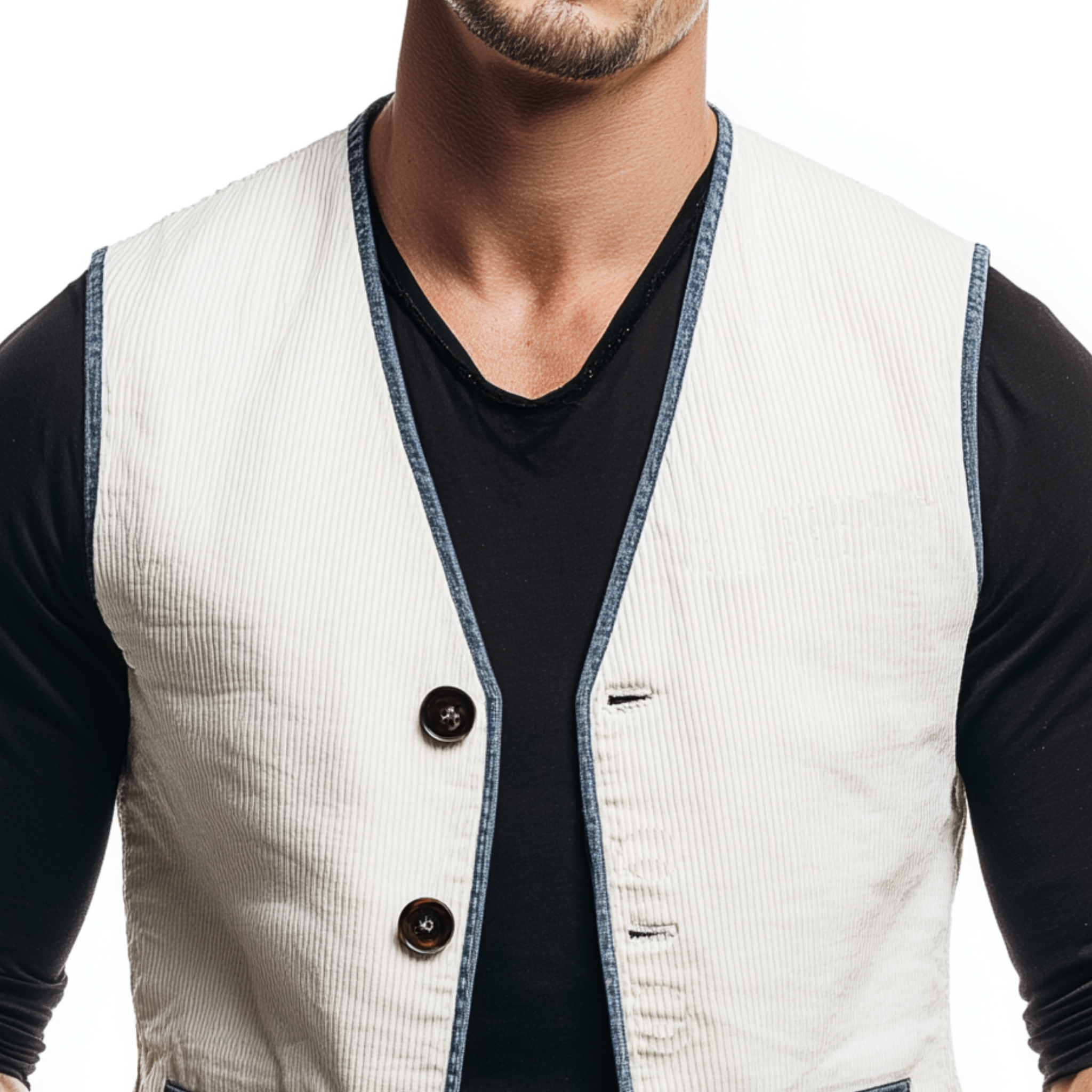 Men's Classic Casual V-neck Contrasting Hem Corduroy Vest MTA3112G0K