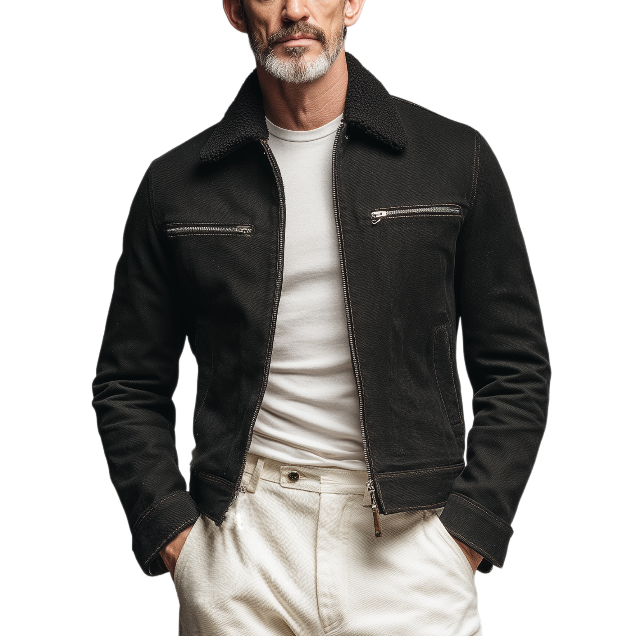 Men's Classic Casual Detachable Fur Collar Slim Fit Cotton Blend Jacket MTA0732H1K