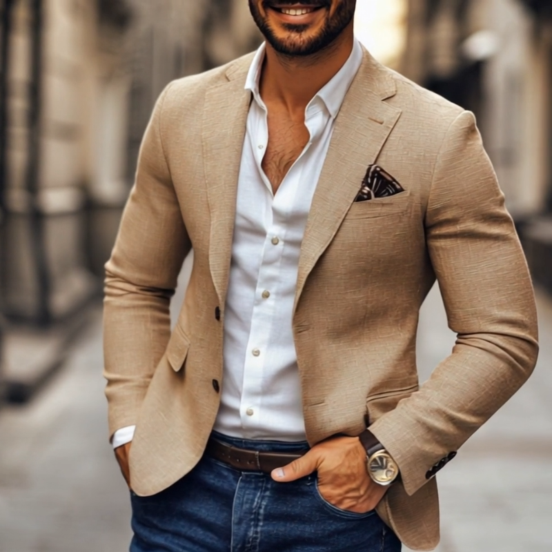 Modischer Herren-Blazer mit Revers und zwei Knöpfen, lässig, 47644865Z