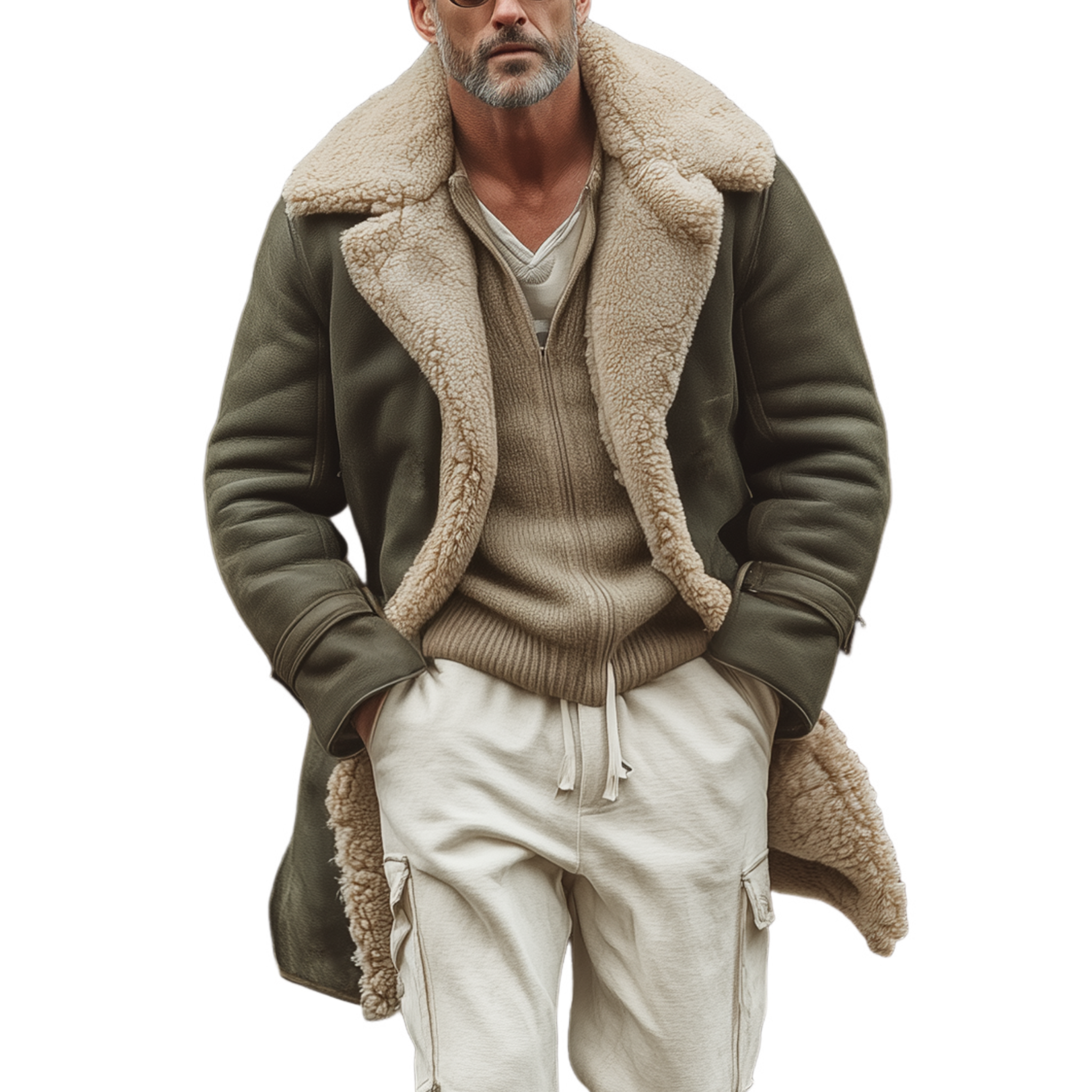 Men's Classic Retro Patchwork Fleece Lining Single-breasted Lapel Faux Suede Coat MTA3042J4K