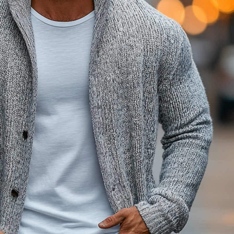 Men's Solid Color Loose Knitted Hooded Cardigan MTA0423I4X