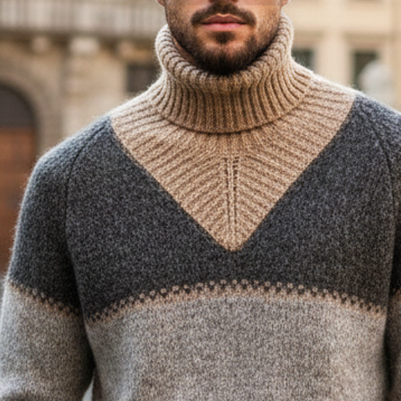Men's Classic Colorblock Turtleneck Knitted Casual Sweater MTA1774I0U