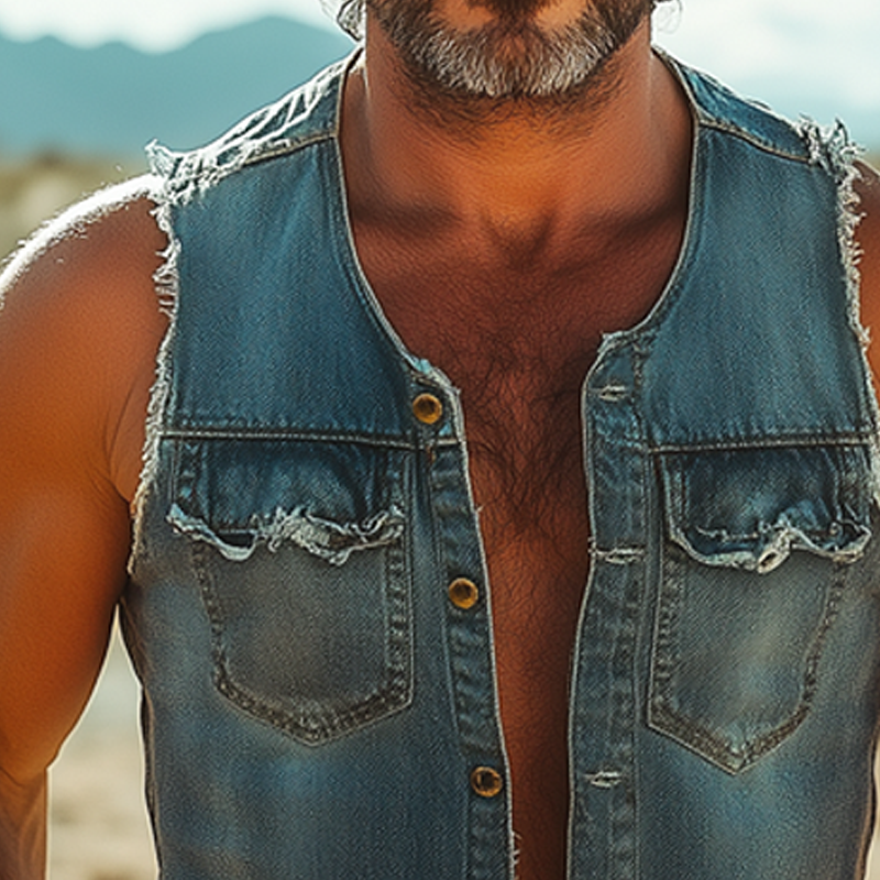 Men's Summer Western Cowboy Style Brushed Denim Vest MTA0616F9U