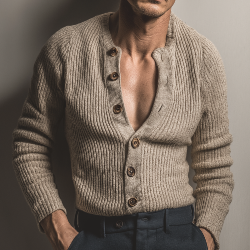 Men's Vintage Casual Striped Knitted Sweater Button Cardigan MTA1300J1TO