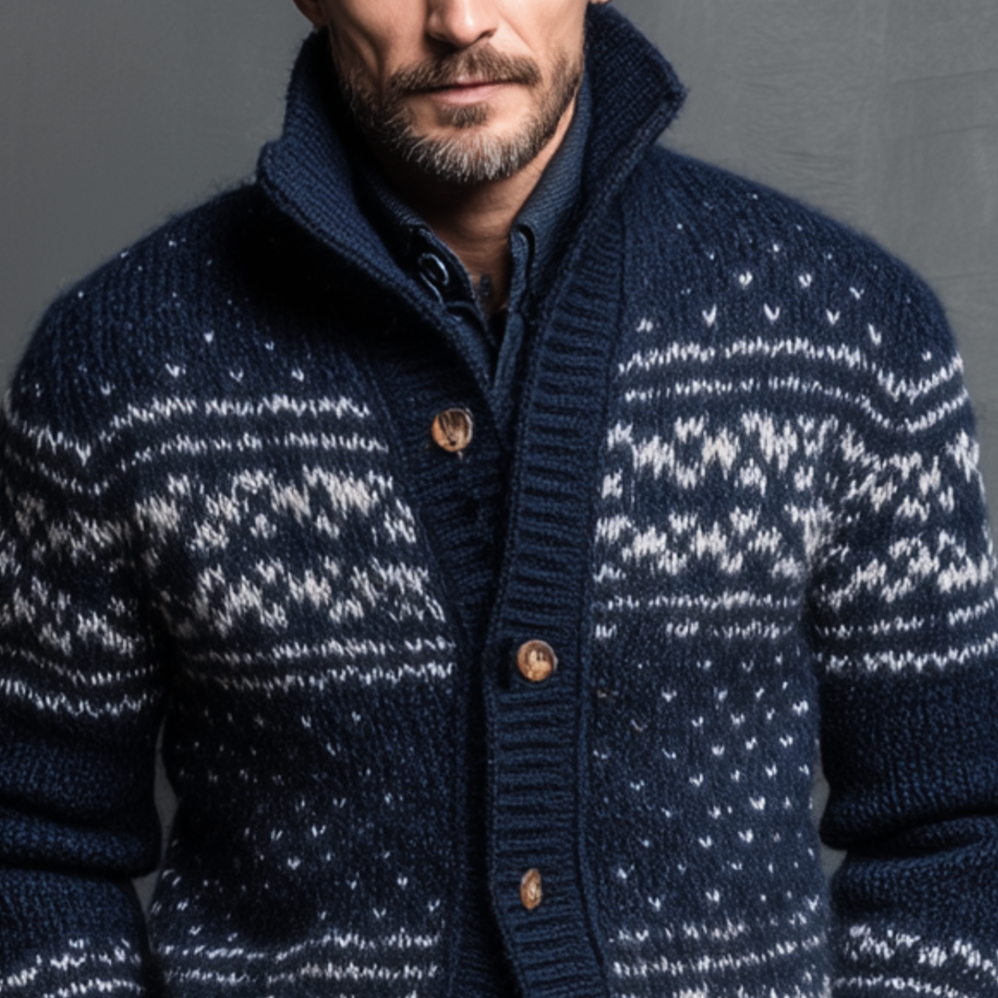Men's Classic American Retro Stand Collar Jacquard Knit Cardigan MTA0404I2K