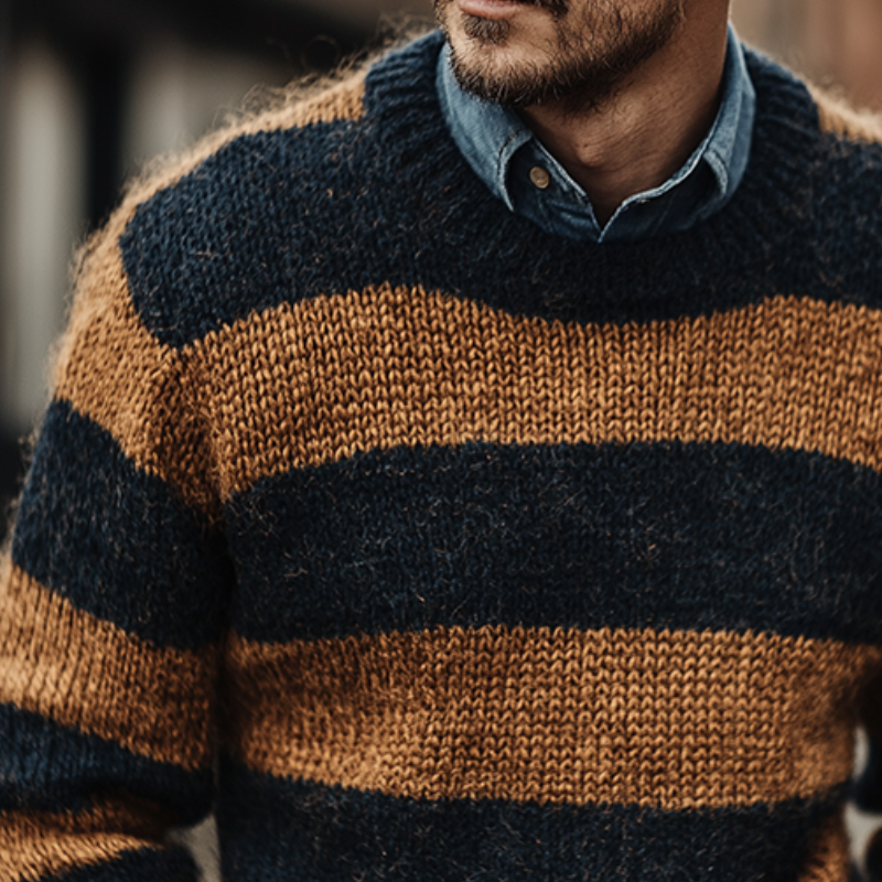 Men's Retro Casual Striped Colorblock Crew Neck Sweater MTA1027J9TO