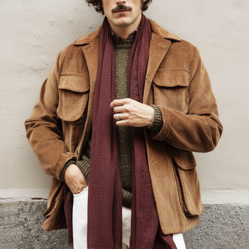 Men's Classic Loose-fit Corduroy Button-up Jacket MTA2589I4U