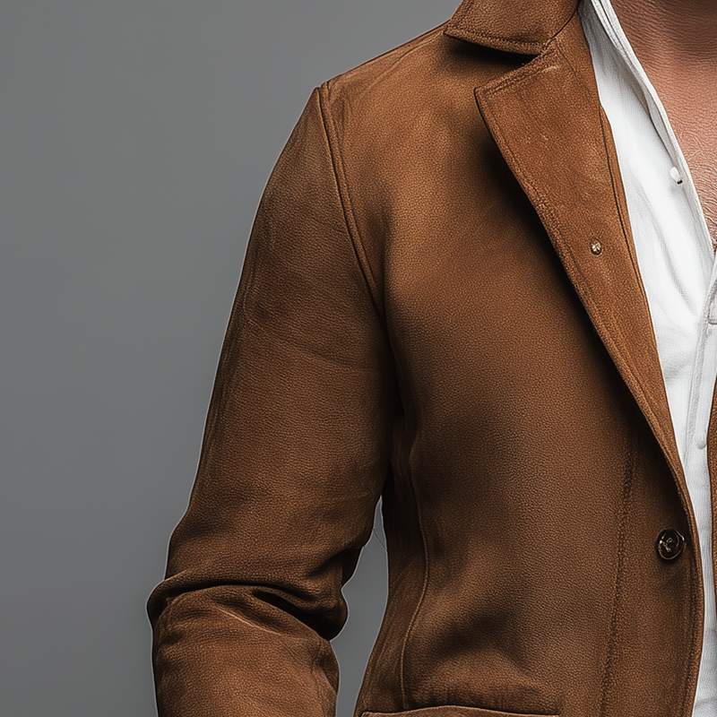 Men's Brown Faux Suede Vintage Casual Short Coat MTA2727H2P