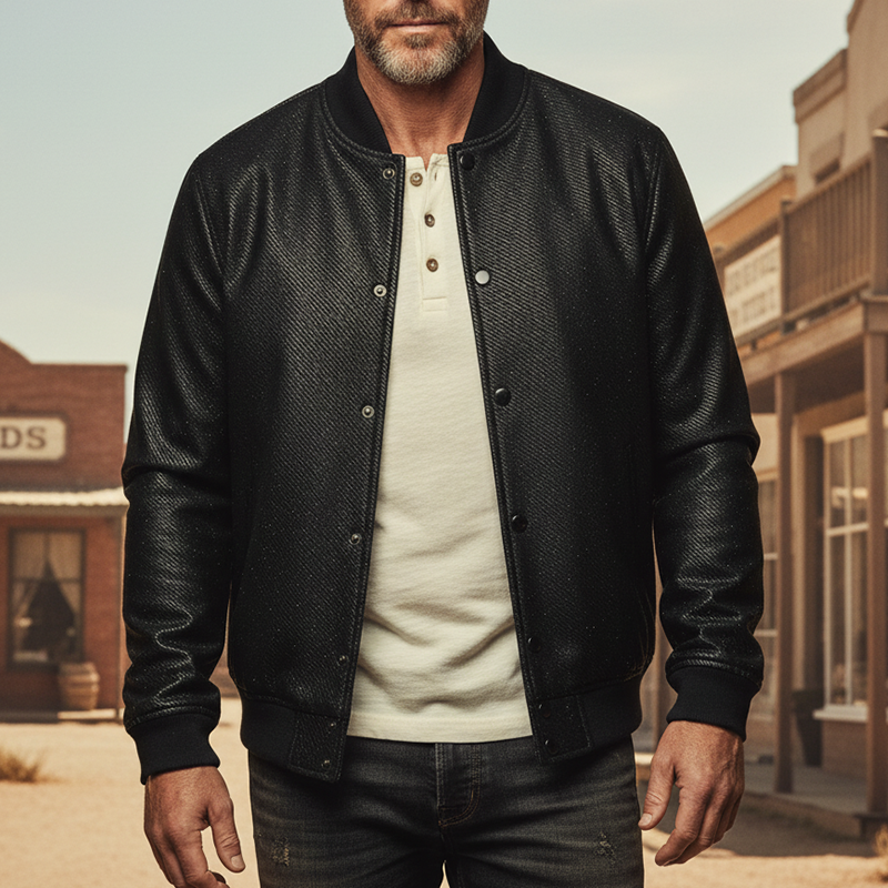 Men's Retro Twill Faux Leather Sequin Jacket MTA2168K4P