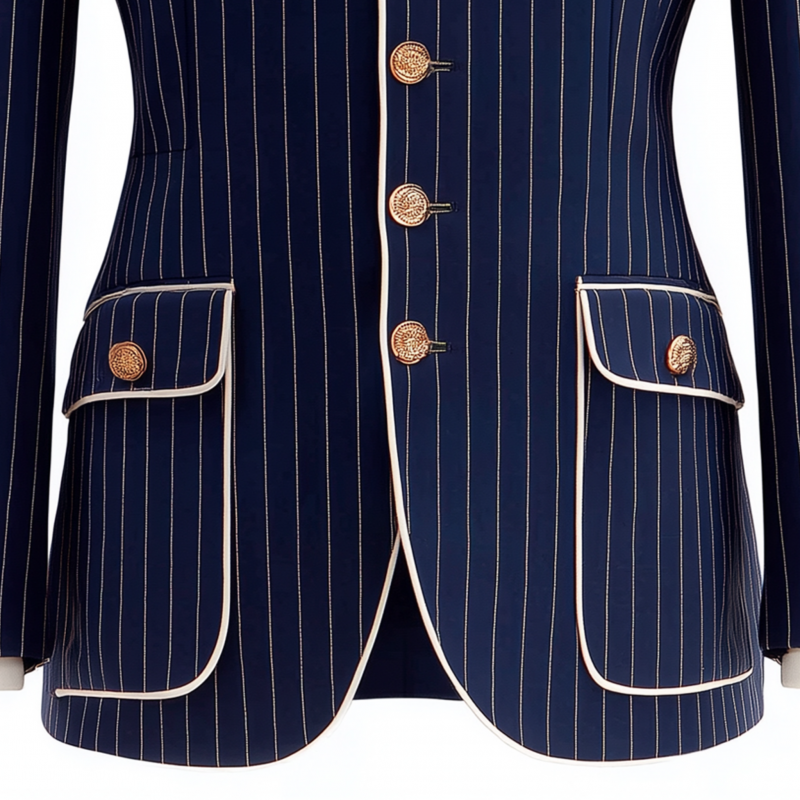 Men's Vintage Classic Cotton Blend Vertical Striped Stand Collar Single-breasted Metal Button Slim-fit Blazer MTA0485H3M