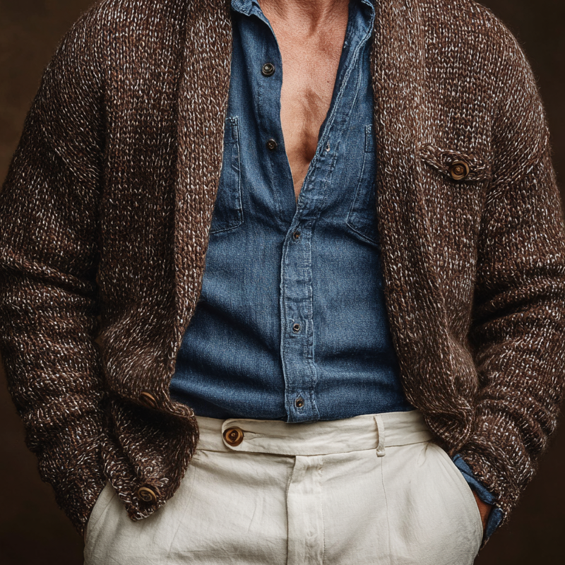 Men's Knitted Shawl Collar Single Breasted Casual Cardigan MTA1586I3Z