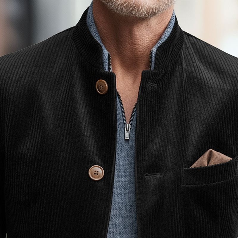 Men's Winter Retro Glossy Corduroy Stand Collar Button Jacket MTA2592K5P