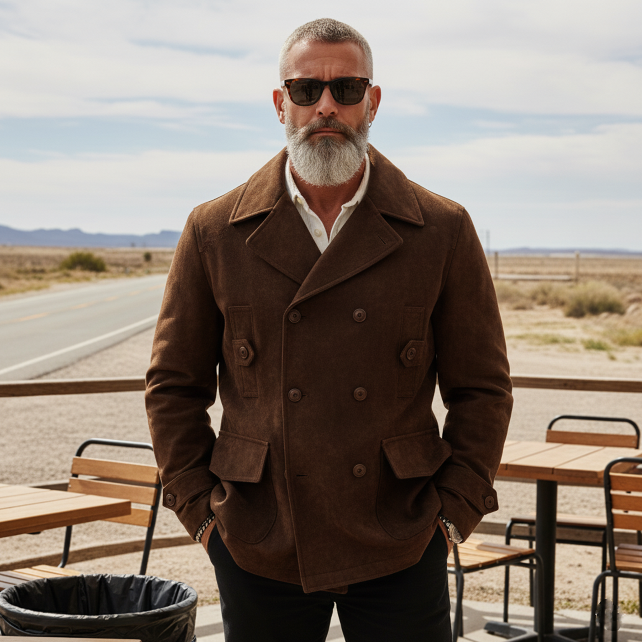 Men's Classic Retro Western Style Faux Suede Double-breasted Coat MTA1396K0K