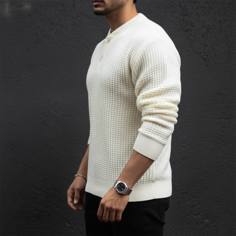 Men's Urban Solid Color Two-Button Henley Collar Knit Sweater MTA1079K0U