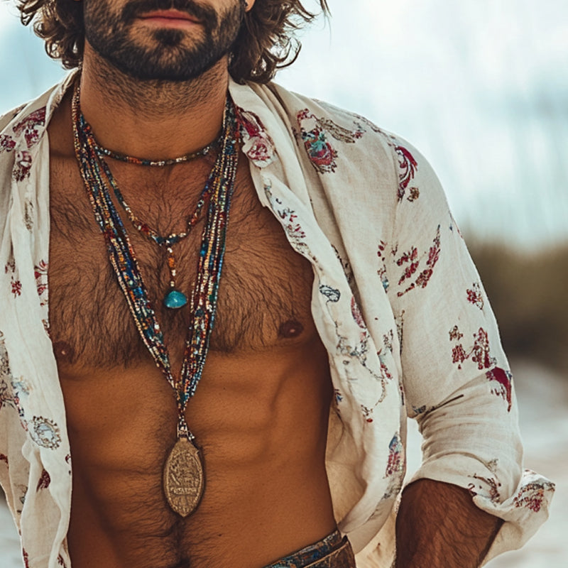 Men's Vacation Bohemian Print Long Sleeve Shirt MTA0947E0X