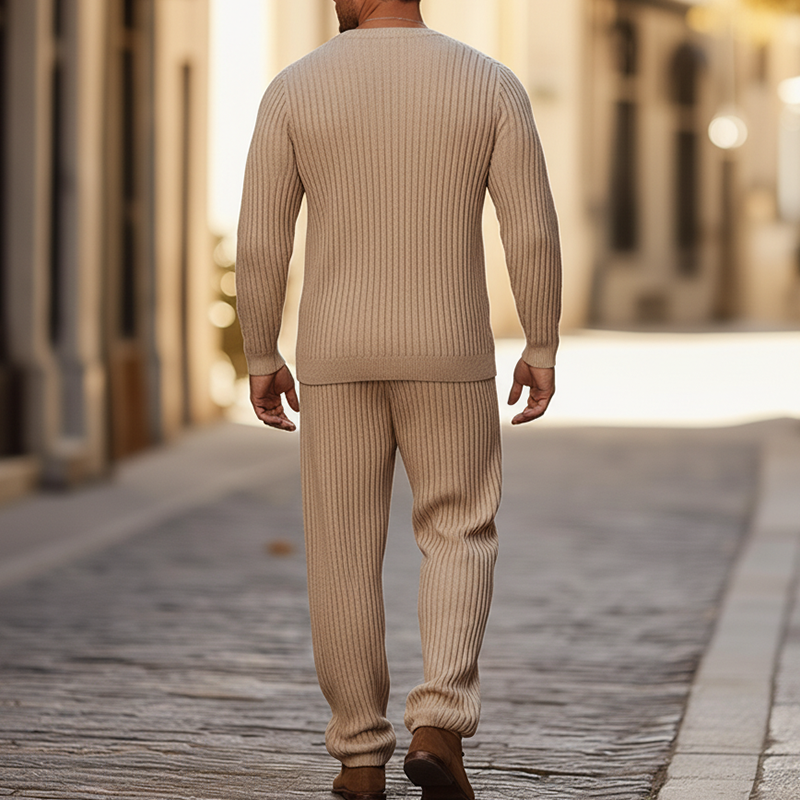 Men's Winter Retro Cotton Yarn Knit Sweater And Trousers Set MTA0165K2P