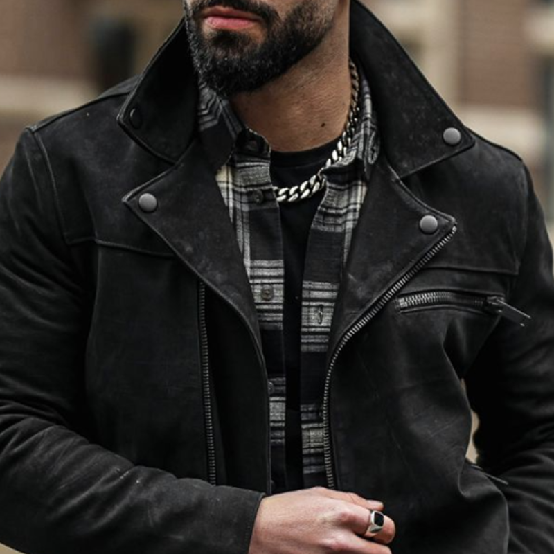 Men's Retro Casual Suede Zipper Short Lapel Biker Jacket MTA1072I0TO