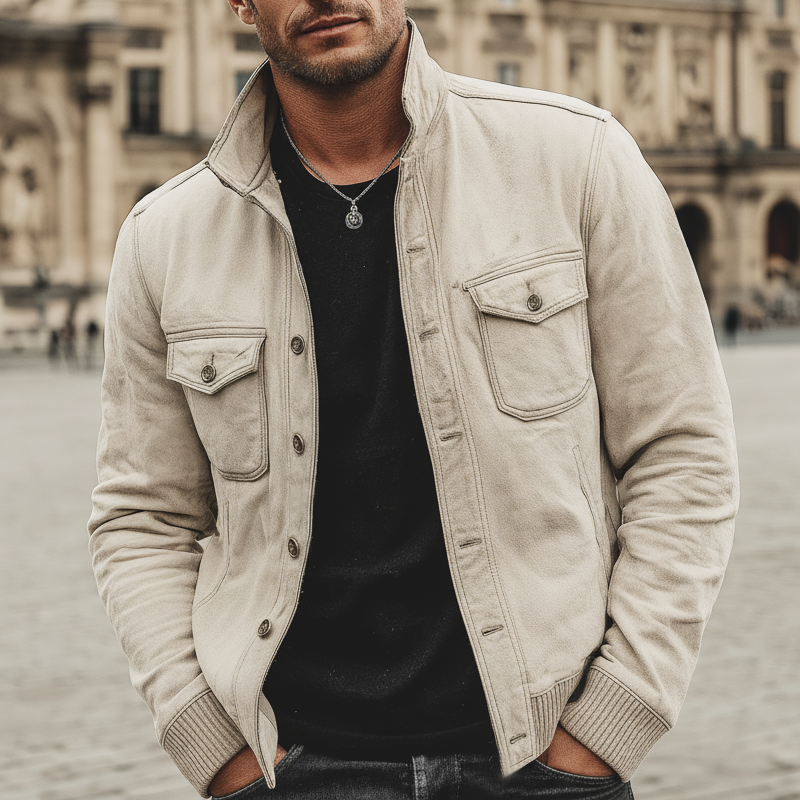 Men's Urban Light Gray Cotton Blend Lapel Jacket MTA1324K7U