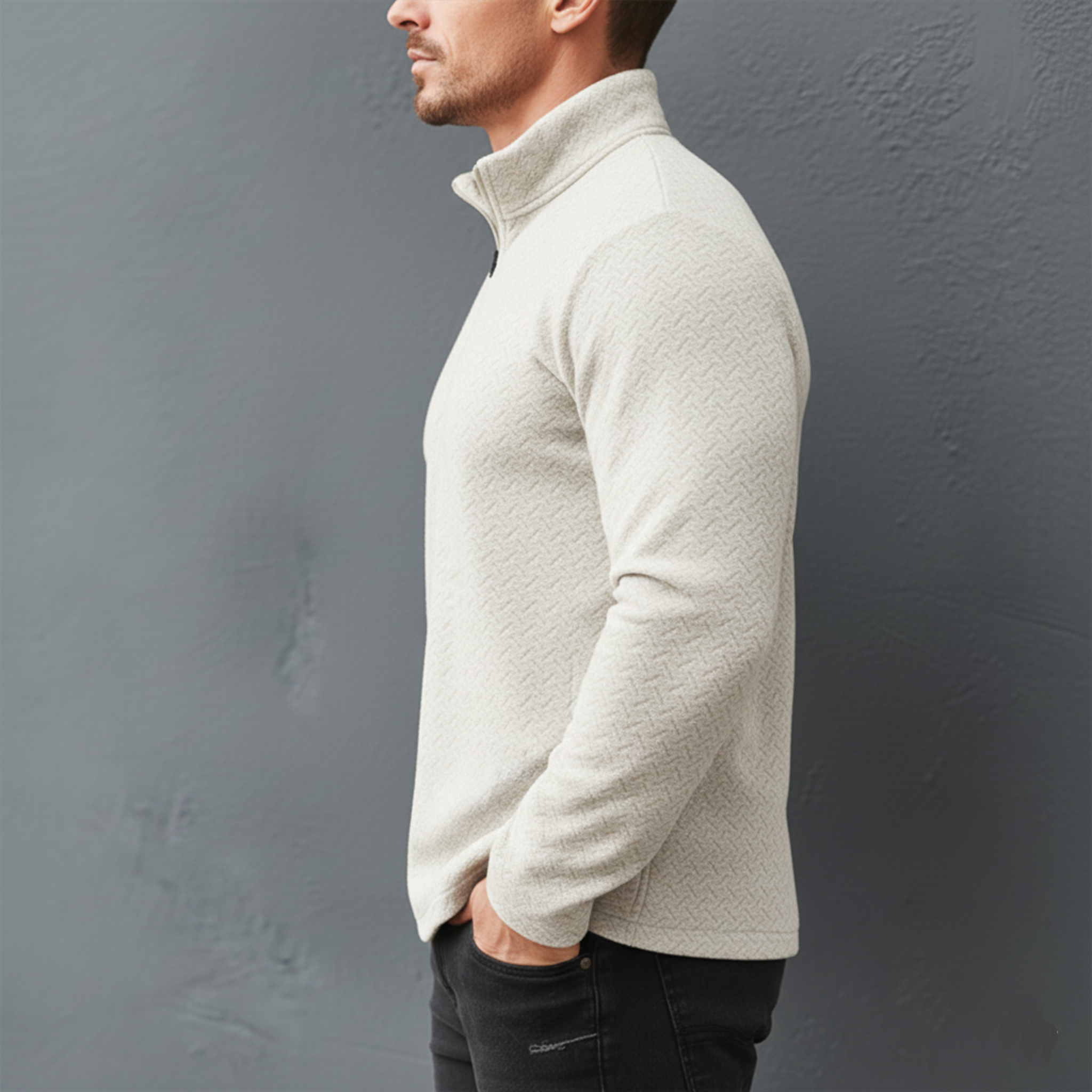 Men's Classic Stand Collar Zipper Textured Dralon Slim Fit Sweatshirt MTA2422J7K