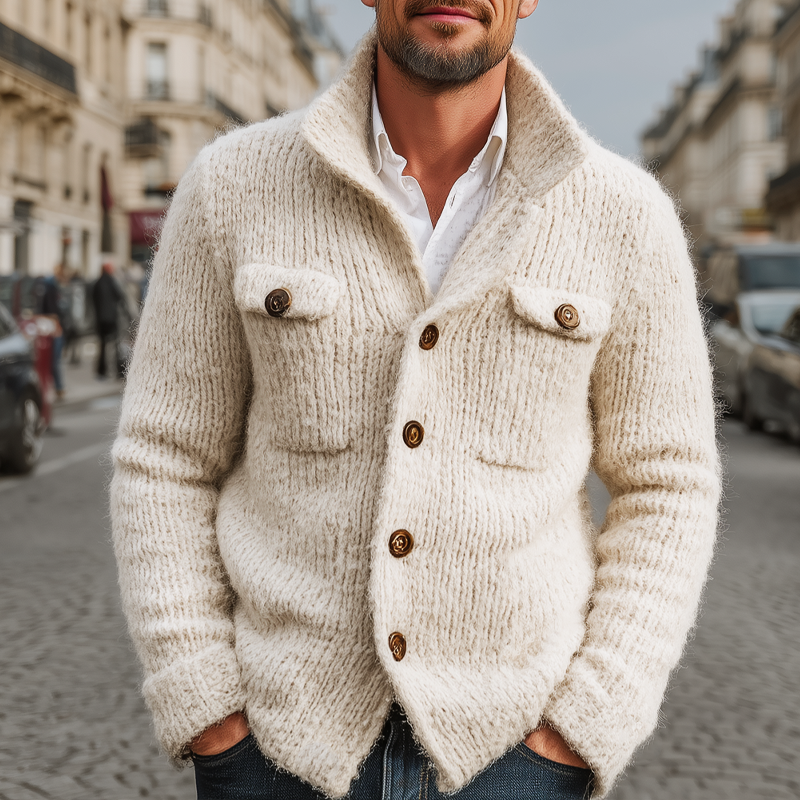 Men's Classic Solid Collar Button-Down Cardigan MTA1450J5U