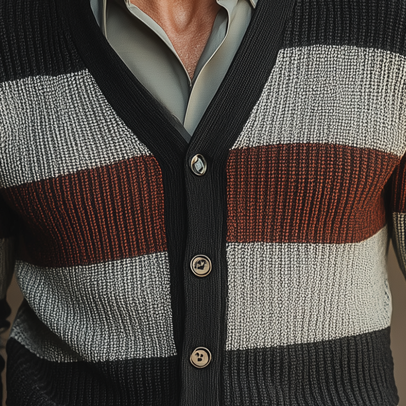 Men's Autumn Fashion Contrast Stripe Knitted Sweater Cardigan MTA1644I4P