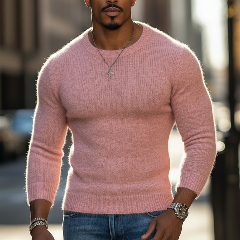 Men's Spring Fashion Cotton And Mohair Blend Knitted Crew Neck Slim-fit Sweater MTA2950L2P