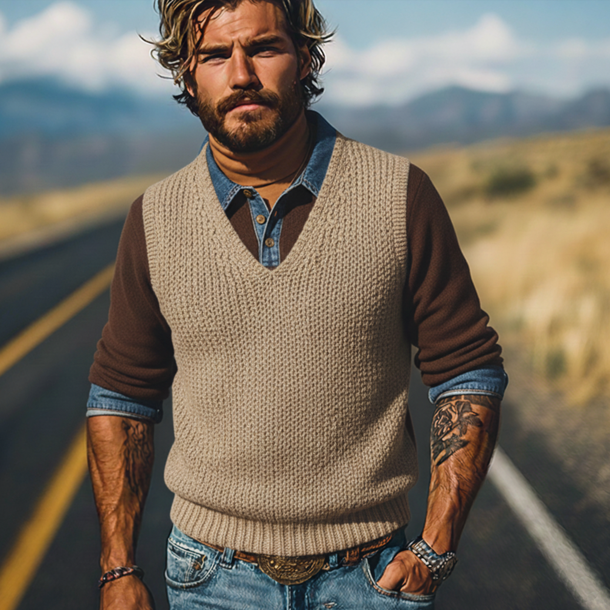 Men's Classic Casual V-Neck Knitted Vest MTA1272K9K