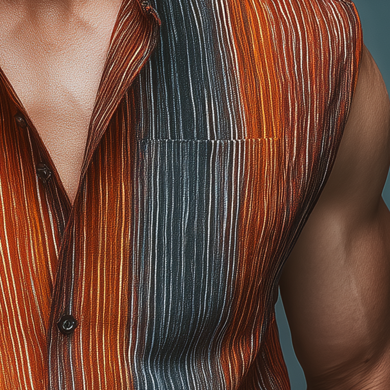 Men's Summer Retro Gradient Stripe Print Cotton Blend Sleeveless Shirt MTA1052G8P