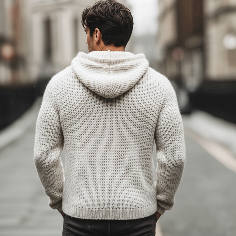 Men's Urban Casual White Knit Hoodie MTA3001K4U