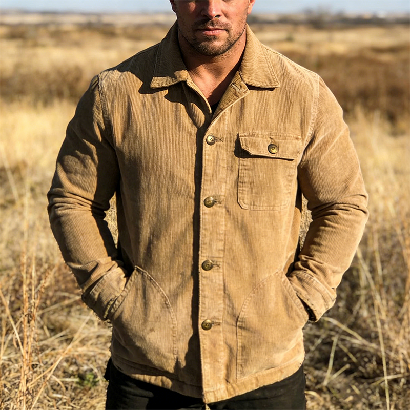 Men's Retro Casual Corduroy Lapel Button Jacket MTA1249L0TO