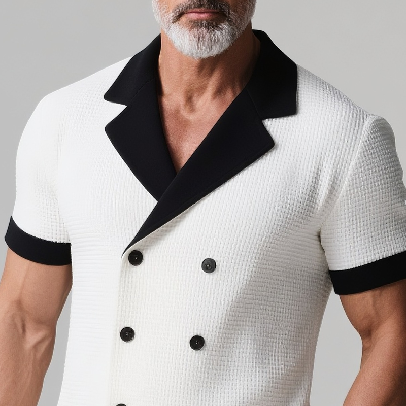 Men's Colorblock Notch Lapel Double Breasted Short Sleeve Blazer MTA2483G1Z