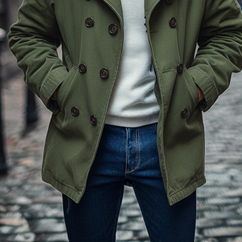 Men's Washed Cotton Lapel Double-breasted Jacket MTA1643J3X