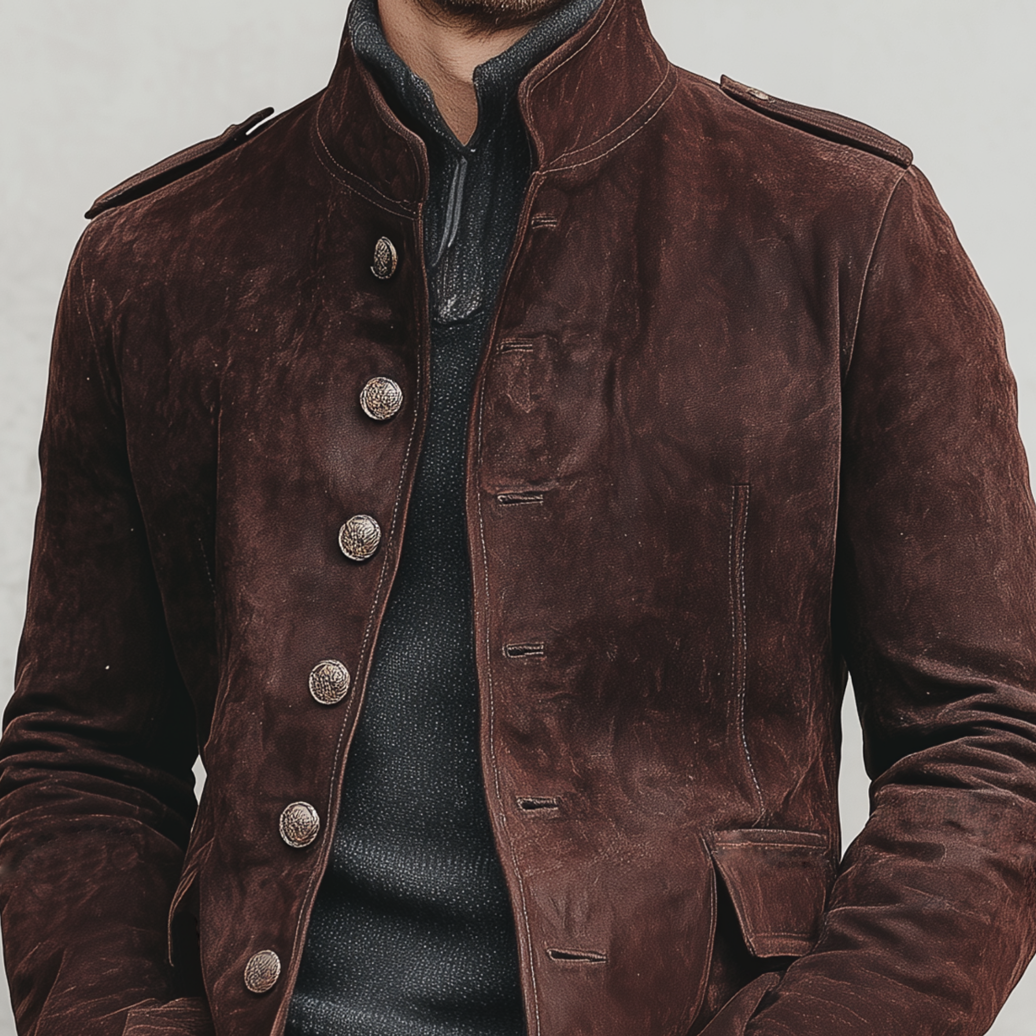 Men's Classic Retro Western Style Stand-up Collar Faux Suede Jacket MTA1757K0K
