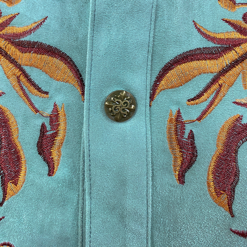 【24-timers frakt】Herreskjorte med brodert semsket skinn og lange ermer, klassisk amerikansk retro-skjorte, 83858595K