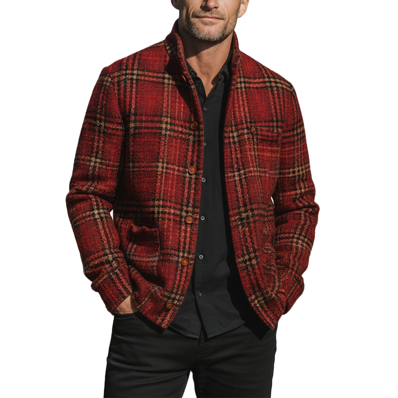 Men's Autumn And Winter Vintage Checkered Tweed Jacket Coat MTA1999I0P