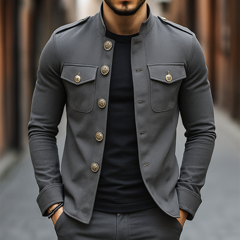 【24-hour shipping out】Men's Vintage Casual Solid Stand Collar Button Jacket 85705875TO