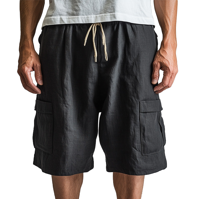 Men's Summer Fashion Solid Color Linen Blended Breathable Shorts MTA2722D9P