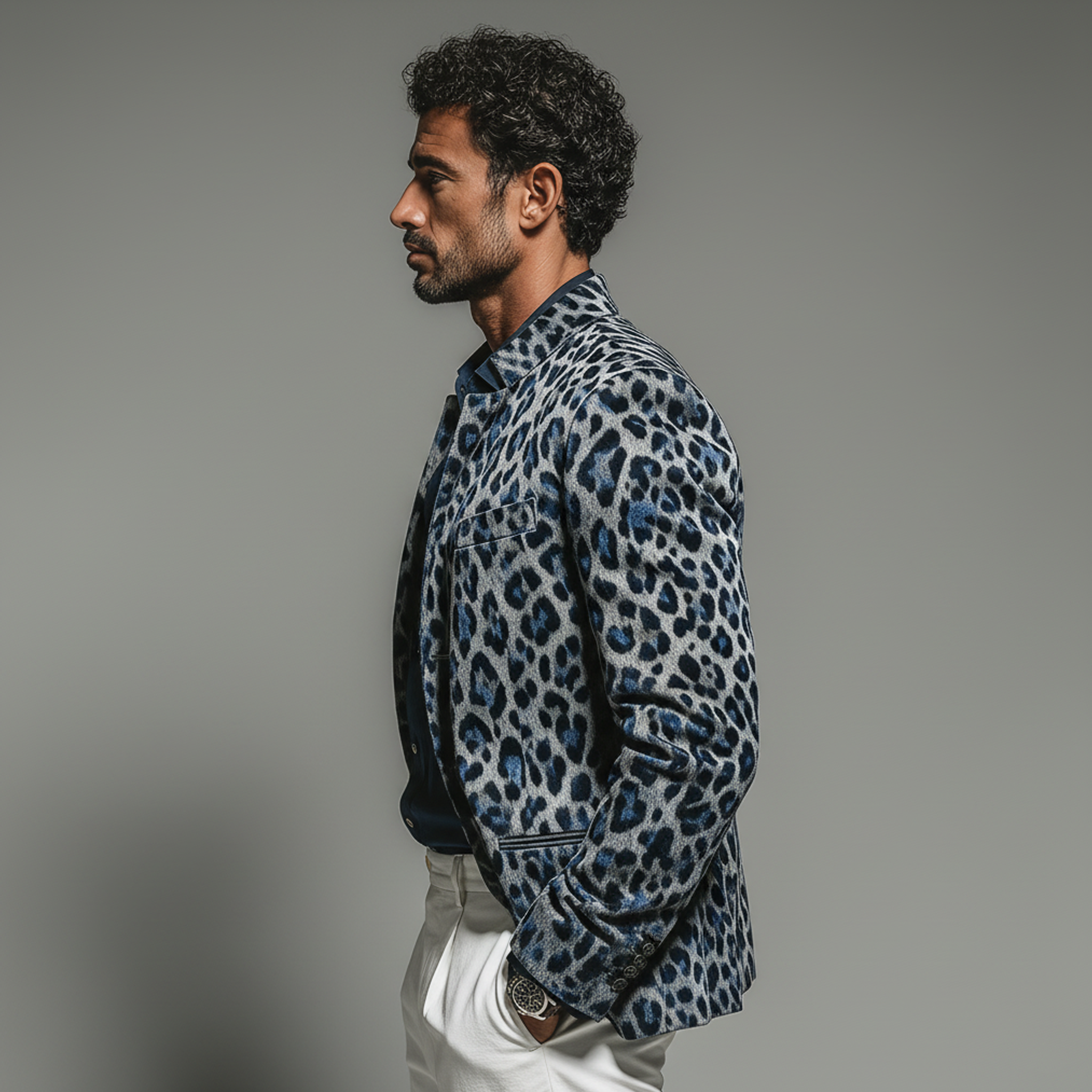 Men's Fashionable And Unique Leopard Print Faux Suede Stand Collar Jacket MTA2958K2K