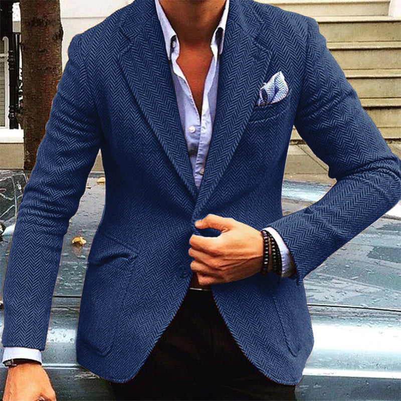 【24-Stunden-Versand】 Herren-Blazer im Vintage-Stil mit Fischgrätenmuster und einreihigem Revers 84719153M