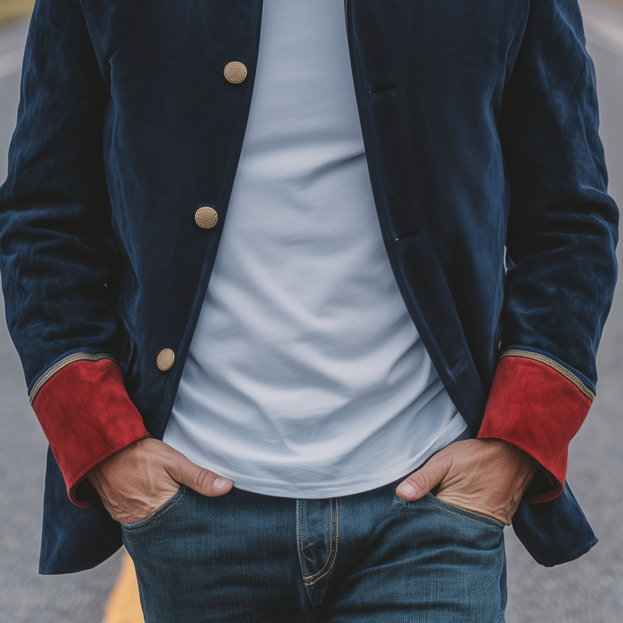 Men's Classic Retro Stand Collar Epaulette Contrast Color Suede Jacket MTA2750H4K
