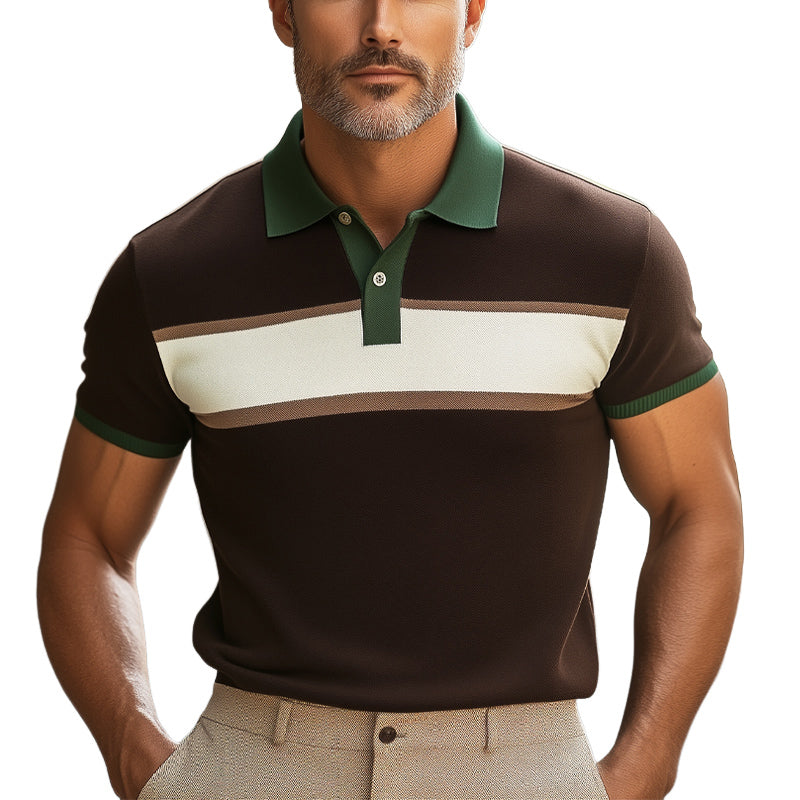 Men's Summer Classic Colorblock Knitted Short Sleeve Polo Shirt MTA2445E3U