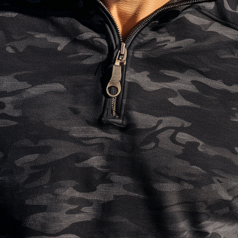 Men's Fashion Camouflage Print Half-Zip Polo Shirt MTA1497H9P
