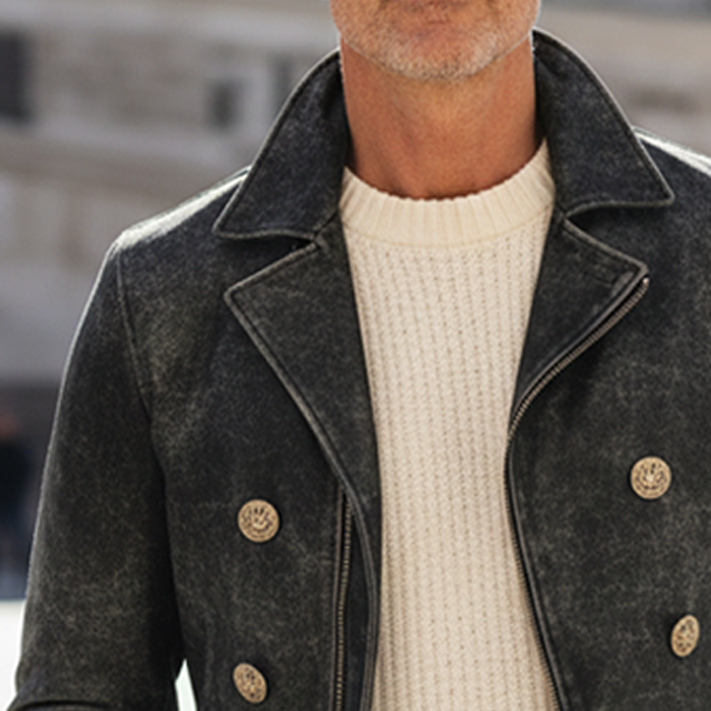 Men's Vintage Textured Zip-Up Lapel Jacket MTA1538I2U