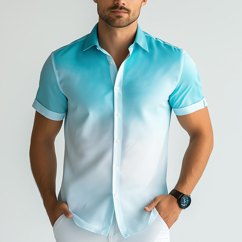 Men's Summer Resort Style Gradient Print Cotton Blend Short Sleeve Shirt MTA2206E5P