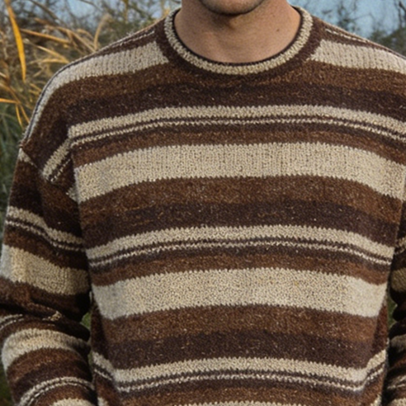 Men's Retro Casual Knit Striped Crew Neck Sweater MTA1226L8TO