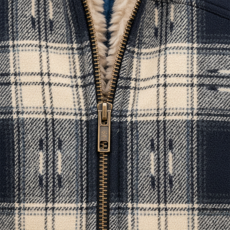 Men's Winter Retro Plaid Fleece Lined Zip-Up Jacket MTA1095K5P